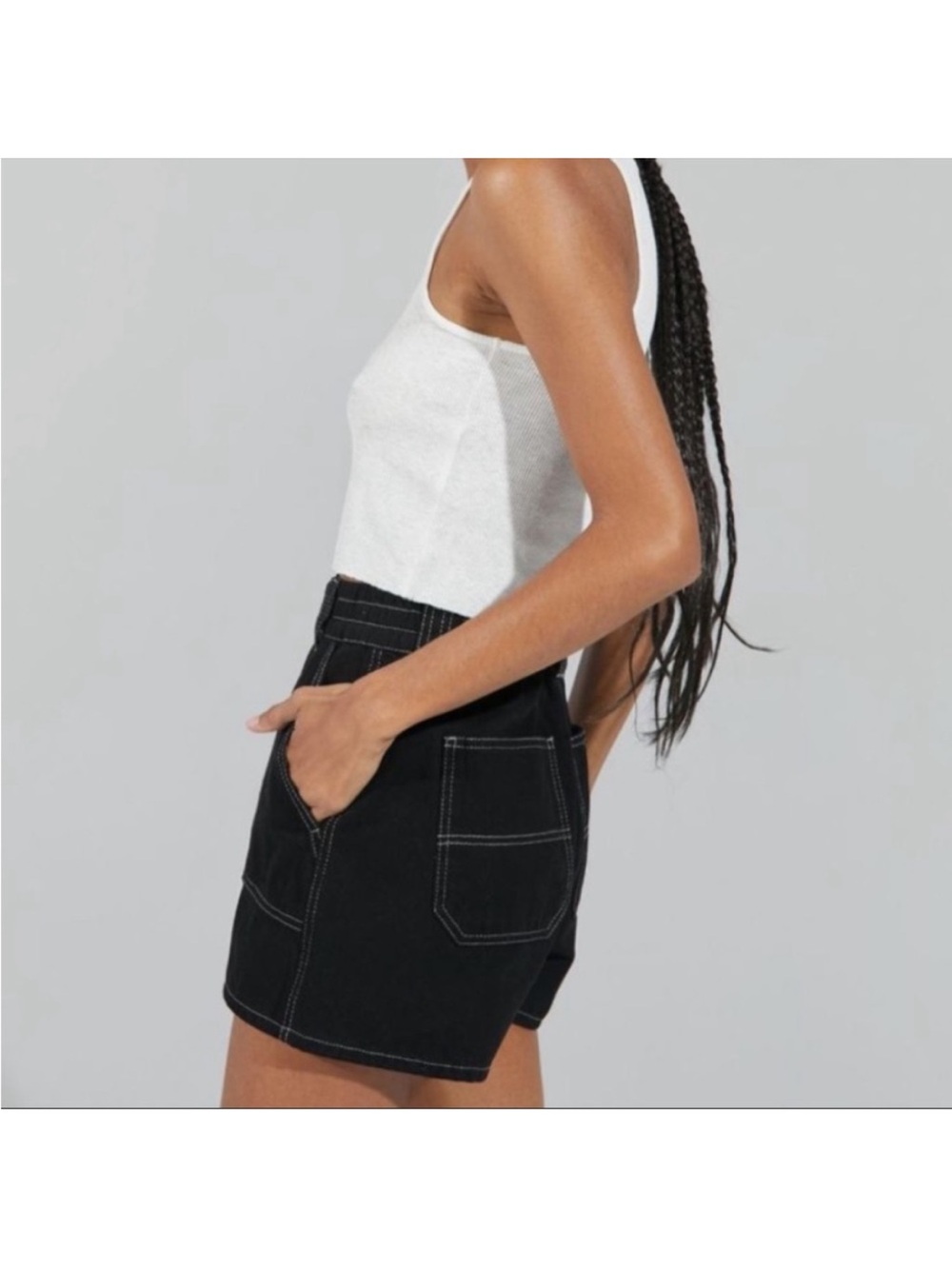 BDG Black High-Waisted Jean Shorts with Contrast Stitching - Picture 2 of 11